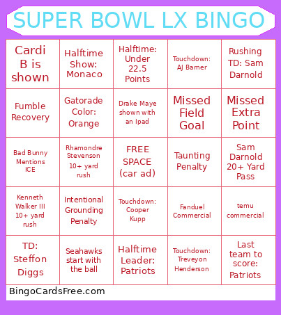 SUPER BOWL LX Bingo Card 3
