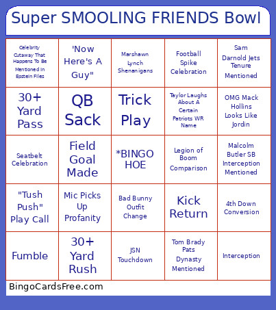 SUPER BOWL X SMOOLING FRIENDS Bingo Card