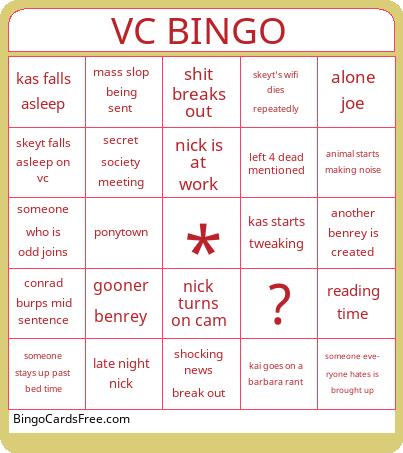 super cool Bingo Cards Free Pdf Printable Game, Title: VC BINGO