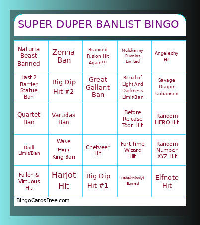 SUPER DUPER BANLIST Bingo Card