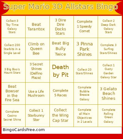 Super Mario 3D Allstars Bingo Card