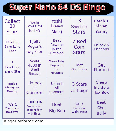 Super Mario 64 DS Bingo Card