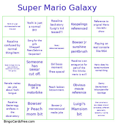Super Mario Galaxy Bingo Card