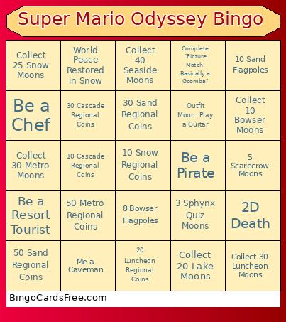 Super Mario Odyssey Bingo
