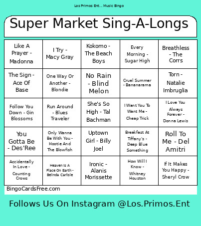 Super Market Sing-A-Longs Bingo Card