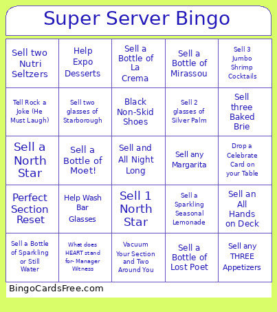 Super Server Bingo Card