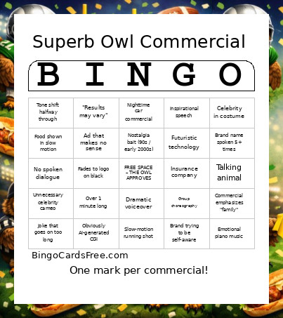 Superb Owl Bingo Card
