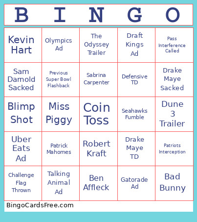 Superb Owl Bingo Card 2