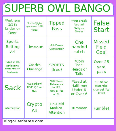 SUPERB OWL BANGO Bingo Card