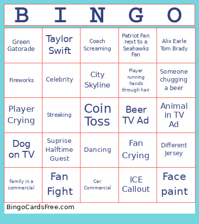 Superbowl 1 Bingo Card