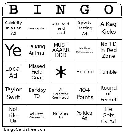 SuperBowl Bingo Card 3