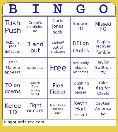 Superbowl Bingo Cards Free Pdf Printable Game, Title: BINGO