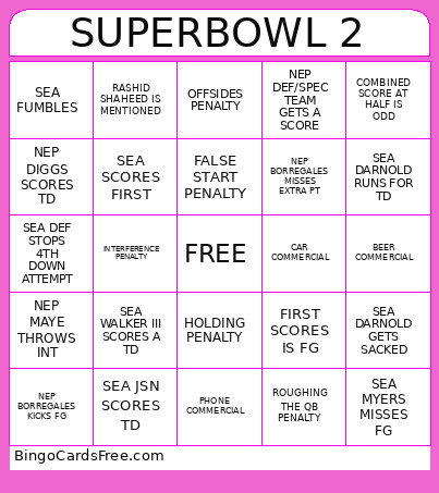 SUPERBOWL 2 Bingo Card