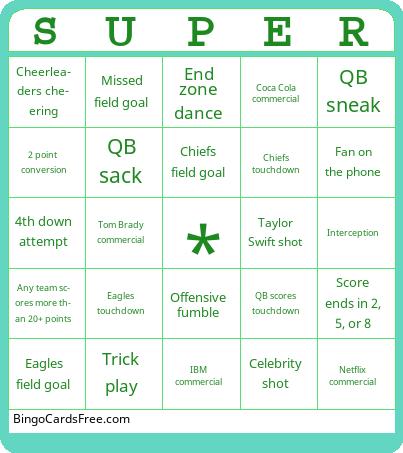 Superbowl 2025 Bingo Cards Free Pdf Printable Game, Title: SUPER