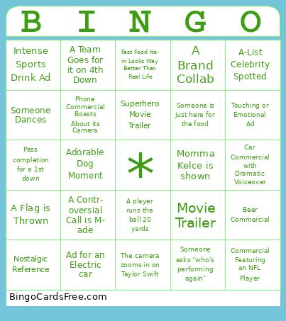 Superbowl 2025 Bingo Cards Free Pdf Printable Game, Title: BINGO