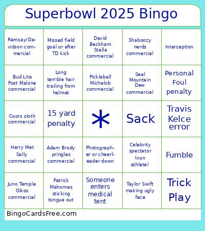 Superbowl 2025 Bingo Cards Free Pdf Printable Game, Title: Superbowl 2025 Bingo