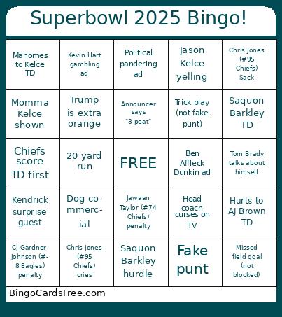 Super Bowl Bingo Cards Free Pdf Printable Game, Title: Superbowl 2025 Bingo!