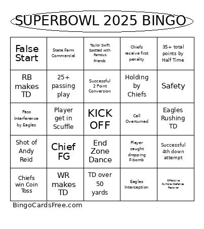 SUPERBOWL 2025 Bingo Card