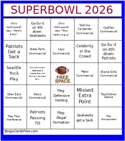 Superbowl 2026 Bingo Cards - Free Unlimited #5