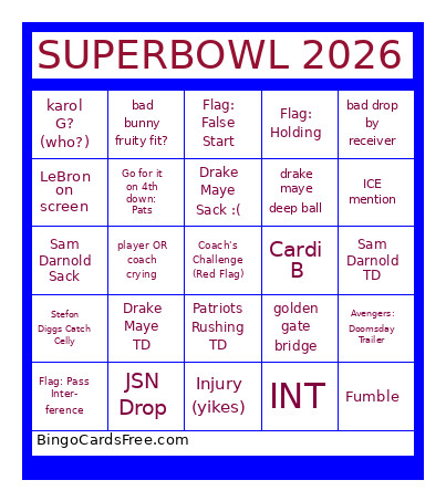 SUPERBOWL 2026 PARLAY Bingo Card