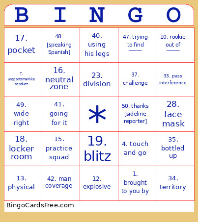 SUPERBOWL Bingo Card 2