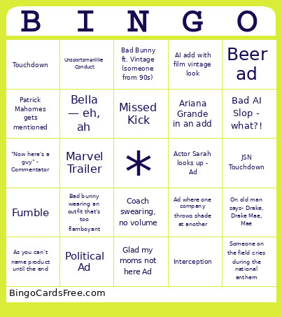 Superbowl Bingo Card 2