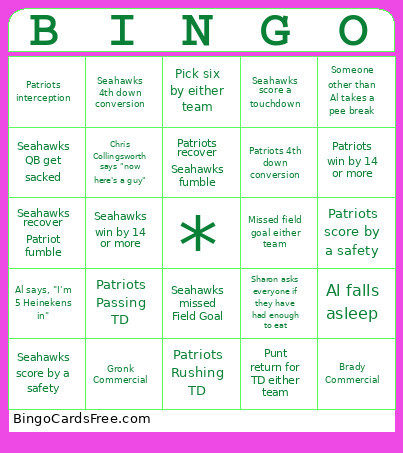 Superbowl 60 Bingo Card