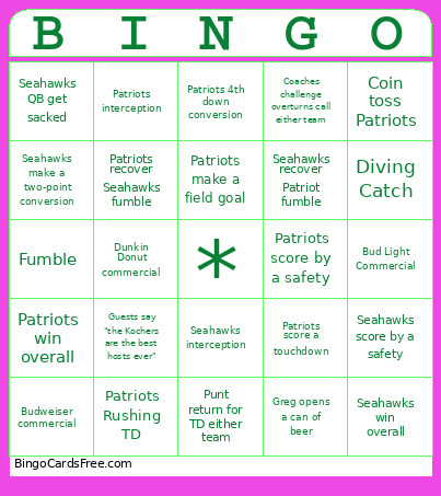 Superbowl 60 BINGO Cards