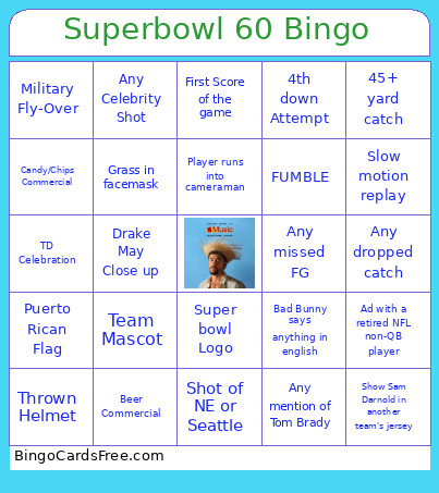 Superbowl 60 Bingo Card