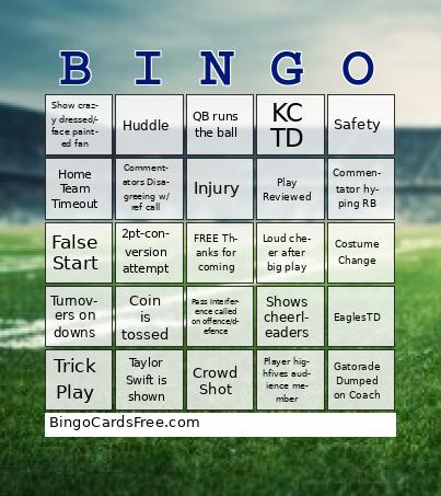 SuperBowl Bingo Cards Free Pdf Printable Game, Title: BINGO