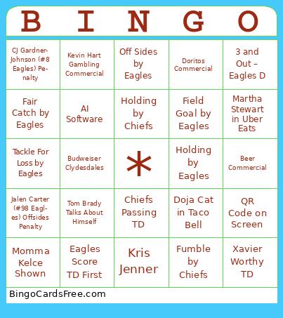 Superbowl Bingo Cards Free Pdf Printable Game, Title: BINGO