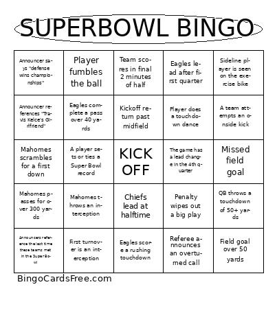 Super Bowl Bingo Cards Free Pdf Printable Game, Title: SUPERBOWL BINGO