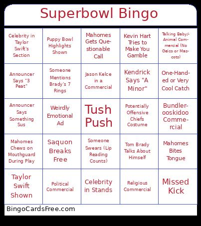 pokiu Bingo Cards Free Pdf Printable Game, Title: Superbowl Bingo