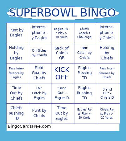 Superbowl LIX Bingo Cards Free Pdf Printable Game, Title: SUPERBOWL BINGO