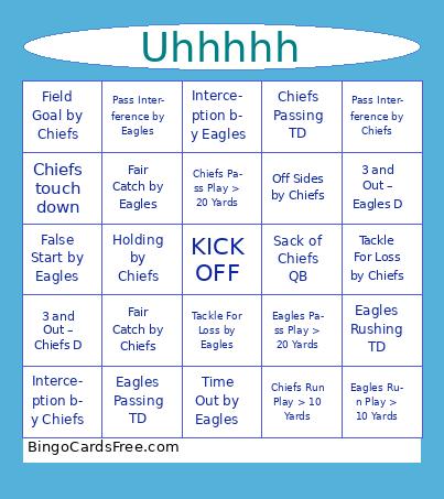 SuperBowl bingo Cards Free Pdf Printable Game, Title: Uhhhhh