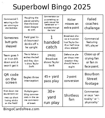 Superbowl Bingo 2025 Cards Free Pdf Printable Game, Title: Superbowl Bingo 2025