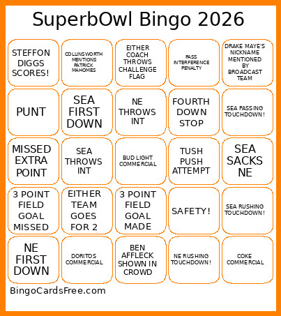 SuperbOwl 2026 Bingo Card
