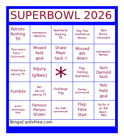 Superbowl Bingo Card