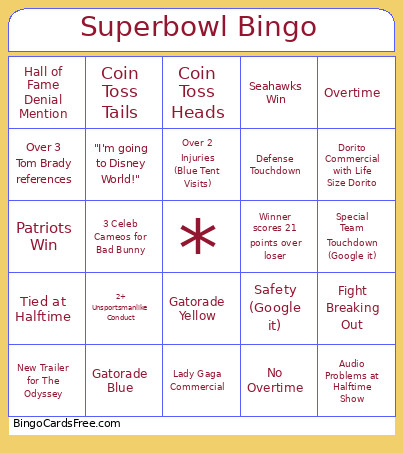 Superbowl Bingo Cards - Free Unlimited #24