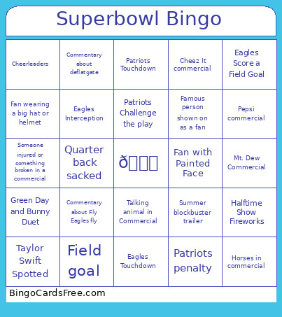 Superbowl Bingo Card 2