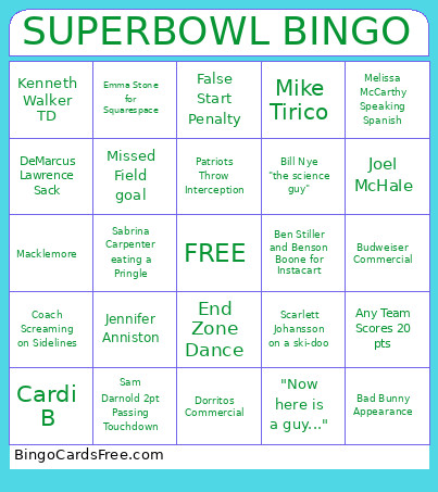 SUPERBOWL Bingo Card