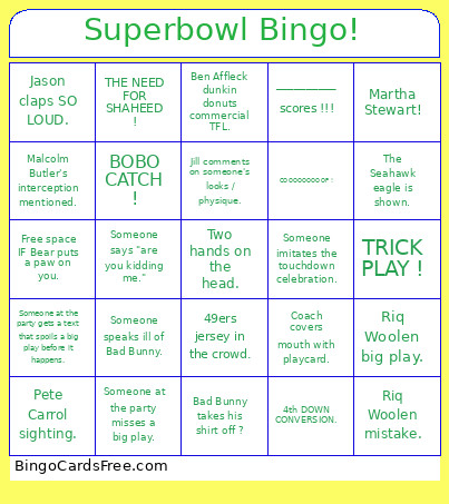 Superbowl ! Bingo Card