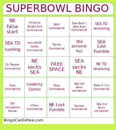 SUPERBOWL Bingo Card
