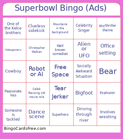 Superbowl (Ads) Bingo Card