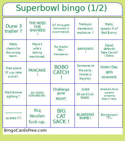 Superbowl Board (2/2) Bingo Card