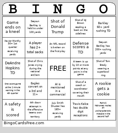 SuperBowl LIX Fearless Predictions Bingo Card