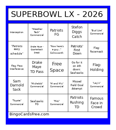 SUPERBOWL LX - 2026 Bingo Card