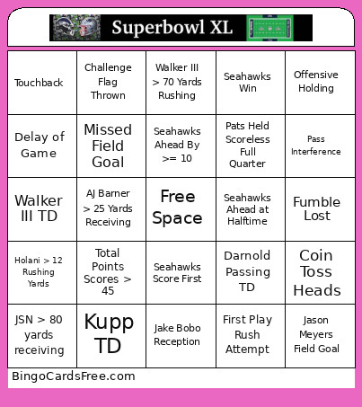 Superbowl LX Bingo Card 3