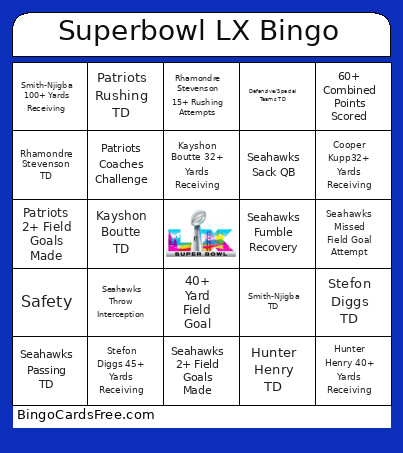 Superbowl LX Bingo Card