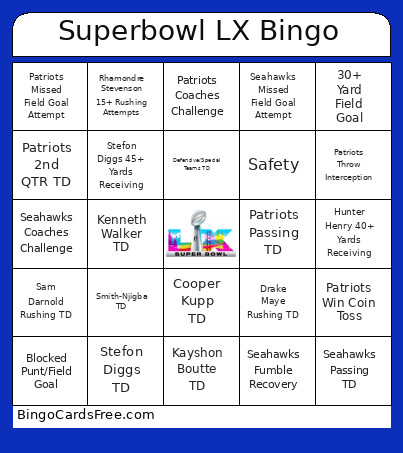 Superbowl LX Bingo Card 2